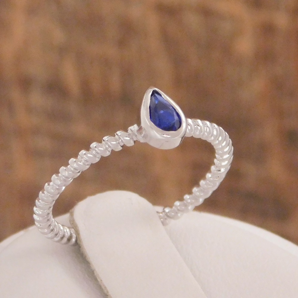 Blue Crystal Water Drop Ring Sterling Silver